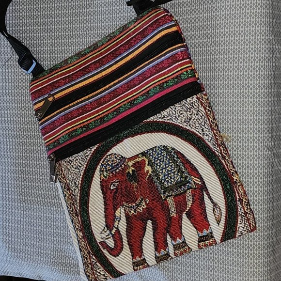 Unbranded Handbags - Elephant Print Jacquard Pattern Crossbody Bag